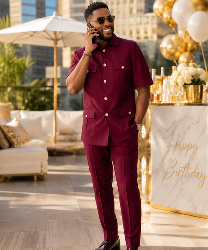 Men's White Party Outfit Matching Stretch Cotton Top & Pants 2-Piece Set for Wedding Guest Birthday Photoshoot Graduation Church Anniversary