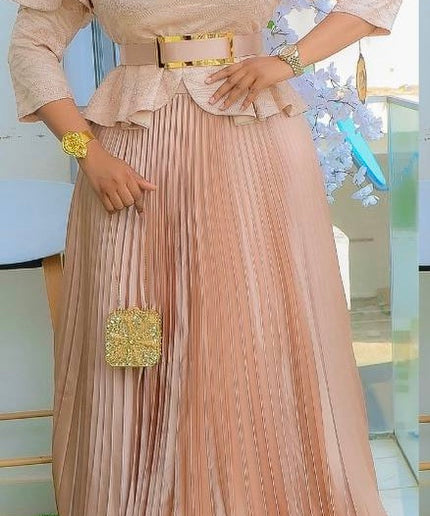 Ruffle Sleeve Embroidered Top and Peplum Skirt | Mother of The Bride Gala Birthday Party Wedding Guest