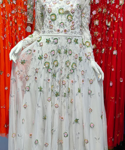 Statement Red Embellished Long Sleeve A-Line Gown: Mother of The Bride or Groom Birthday Party Celebrant Photoshoot Wedding Guest