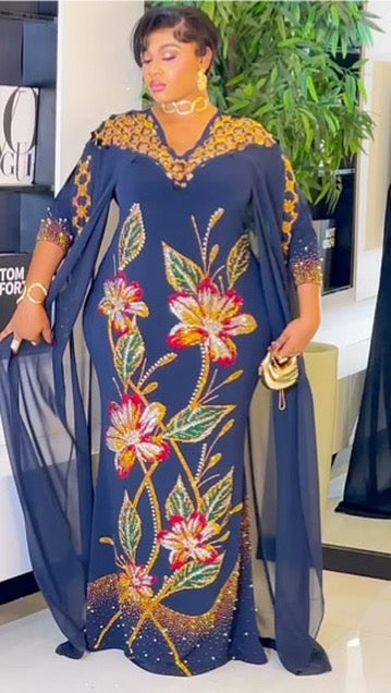 White Embellished Cape Maxi Dress for African Wedding Guest Anniversary Nigerian Engagement Ceremony Mother of The Bride