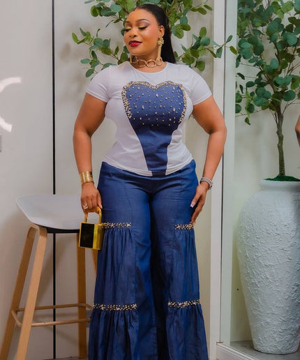 Denim & Diamonds Embellished 2-Piece Outfit - Birthday Photoshoot Dinner Party