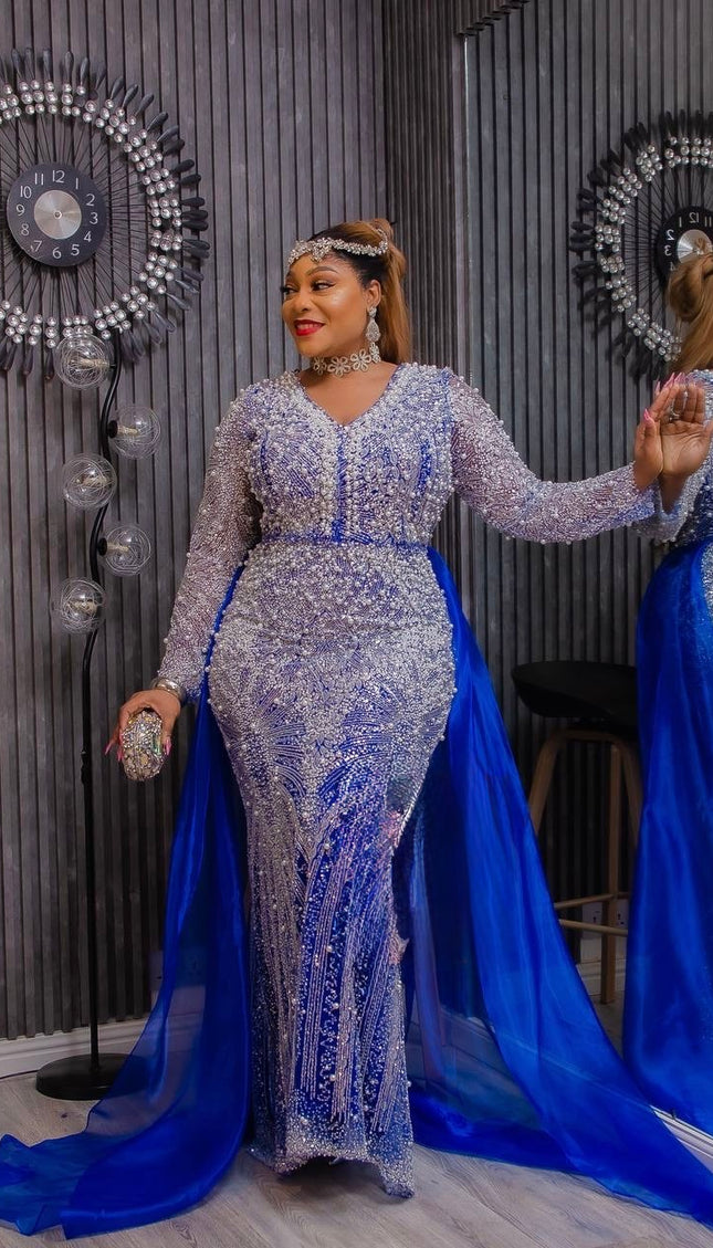Elegant Green Beaded Overskirt Evening Gown, Wedding Guest Dress Celebrant Birthday Party Anniversary Cocktail Reception Plus Size