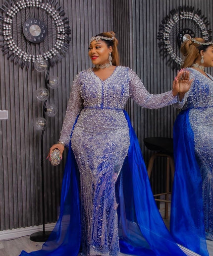 Elegant Green Beaded Overskirt Evening Gown, Wedding Guest Dress Celebrant Birthday Party Anniversary Cocktail Reception Plus Size