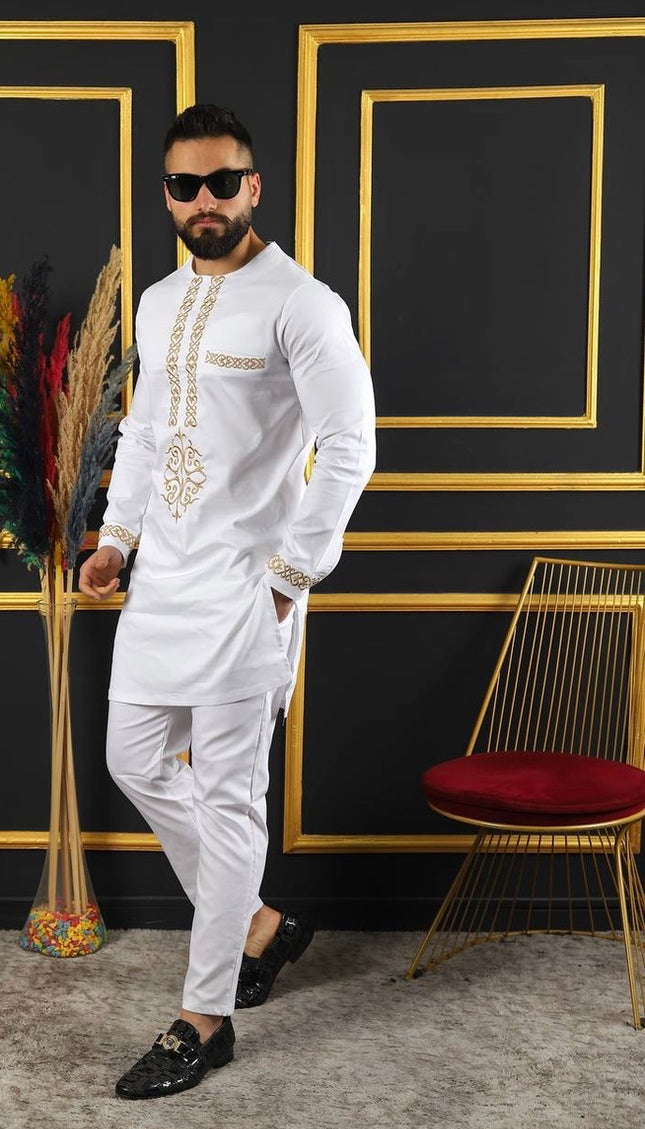 African Men's Clothing Embroidered Shirt Pants Cotton
