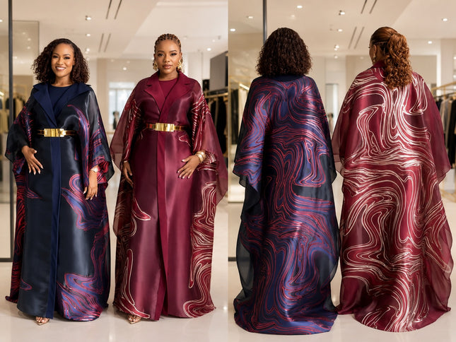 Elegant Burgundy Brocade Kaftan 3-Piece Outfit