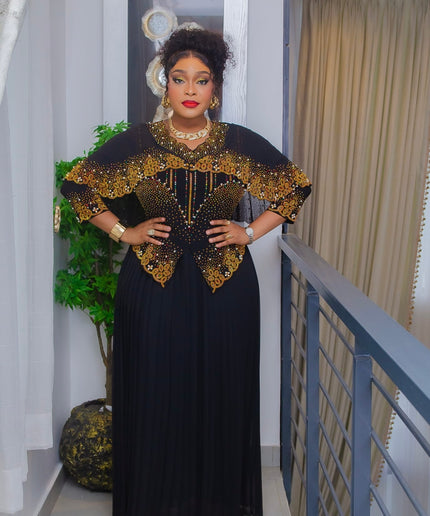 White & Gold Rhinestone Pleated Maxi Dress: Mother of The Bride Wedding Guest Attire Anniversary