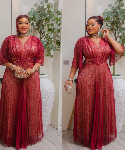 Black Flare Sleeve Applique Embellished Pleated Flowy Maxi Dress for Cocktail Dinner Party Mother of The Bride