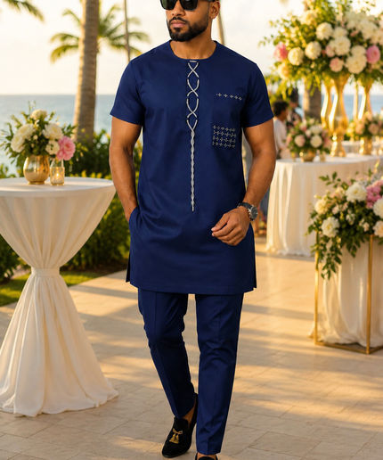 Men's Burgundy Embroidered Cotton Short Sleeve Shirt & Pants, African Wedding Guest Groom Groomsmen Father of The Bride Attire Engagement Ceremony Birthday Party Outfit
