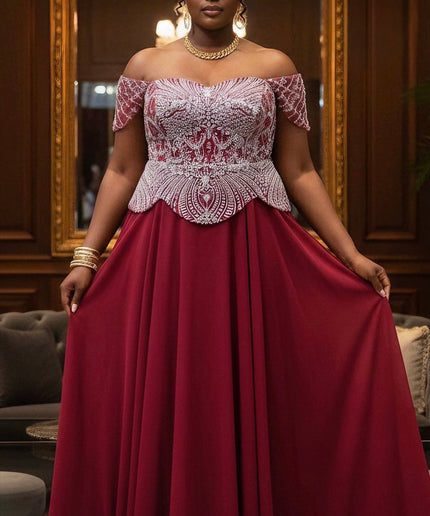 Black Off Shoulder Embellished A-Line Dress for Mother of The Bride Gown Wedding Guest Party