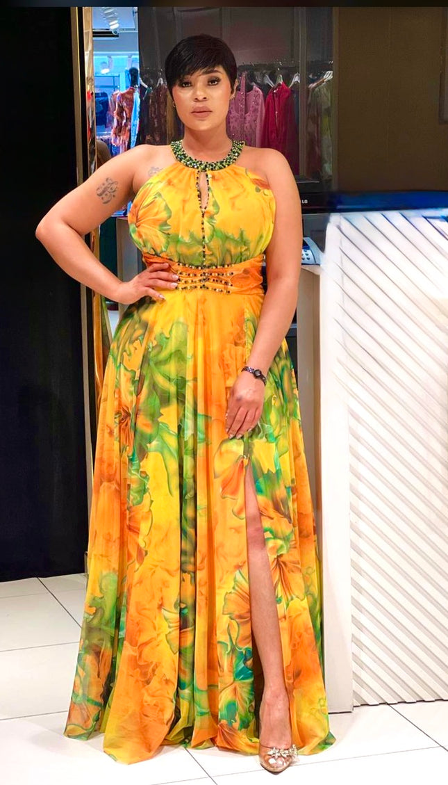 Halter Neck Wedding Guest Dress, Curvy Mother of The Bride A-Line Gown, Birthday Party Anniversary Dinner Dance Reception
