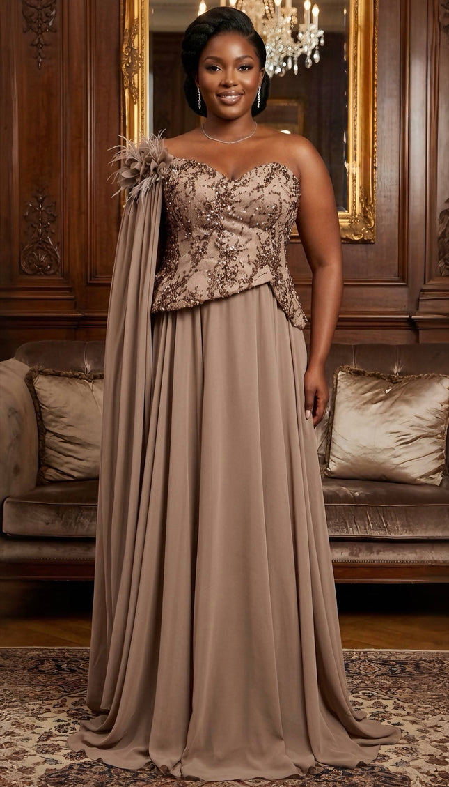 Green One-Shoulder Draped Embellished Maxi Dress for Mother of The Bride Photoshoot Birthday Cocktail Dinner Wedding Guest Outfit