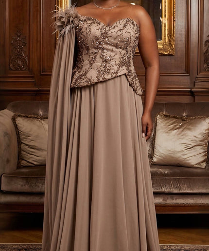 Green One-Shoulder Draped Embellished Maxi Dress for Mother of The Bride Photoshoot Birthday Cocktail Dinner Wedding Guest Outfit