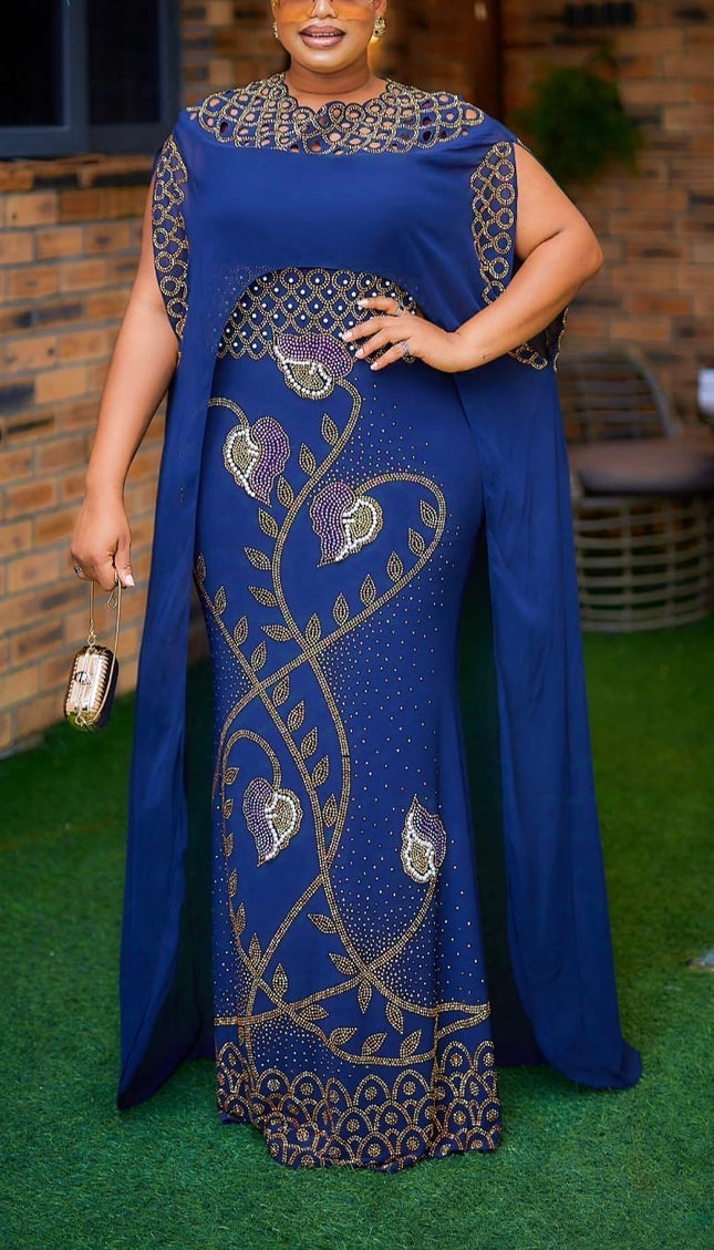 Bling Embellished Kaftan Dress with Cape