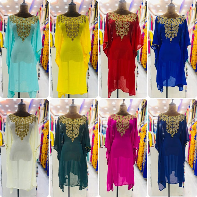 Luxury Embellished Kaftan Midi Dress, Summer Wedding Guest Dress, Cocktail Resort Anniversary Bridal Photoshoot Birthday Party Wear