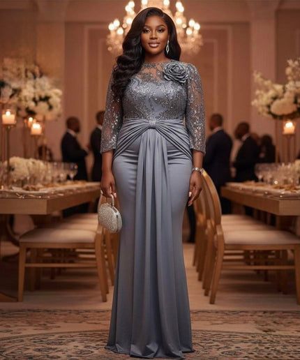 Elegant White Embellished 3D Flower Draped Maxi Dress for Bridal Civil Court Wedding Guest Engagement Party Mother of The Bride Photoshoot Gala Reception