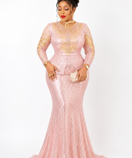 Plus Size Pink Sequin Peplum Mermaid Dress for Mother of The Groom Wedding Guest Cocktail Birthday Church Anniversary
