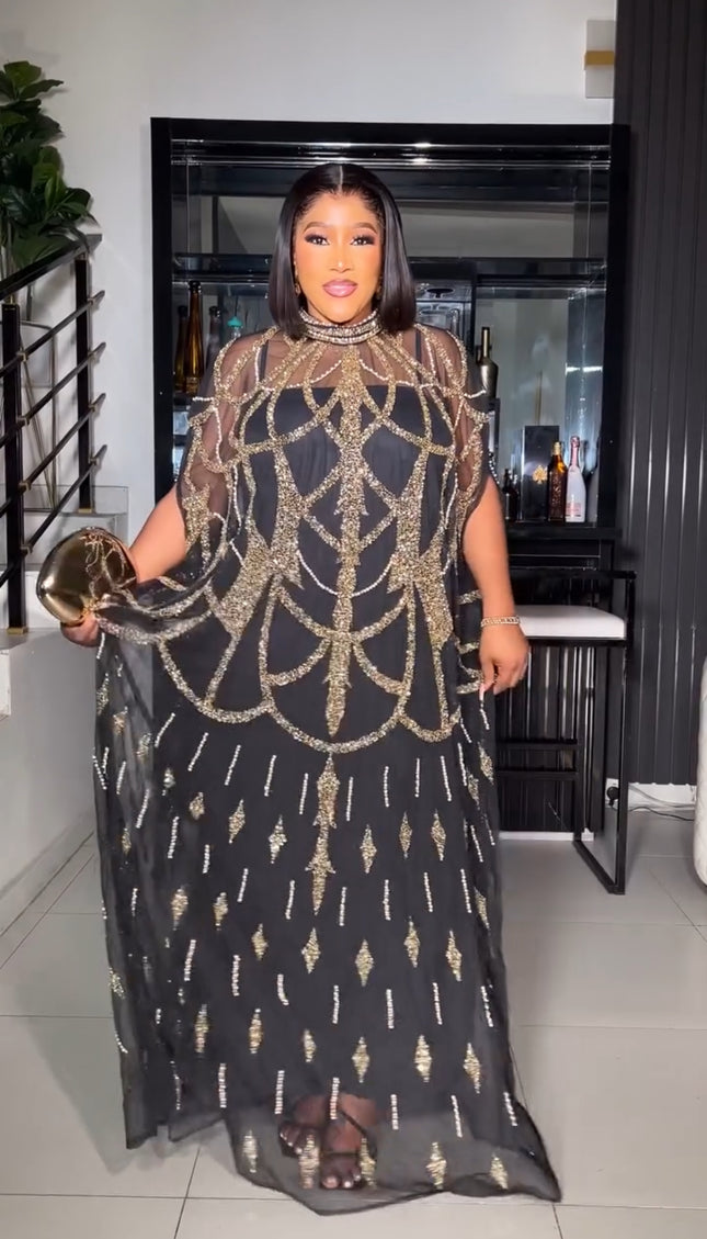 Gold Beaded Kaftan, Nigerian Wedding Guest Dress African Party