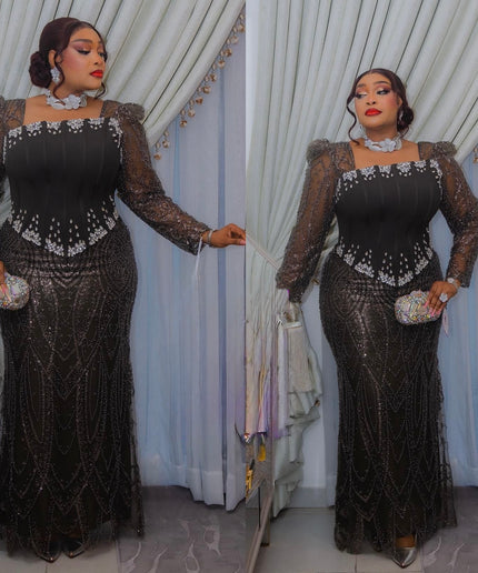 Glamorous Crystal-Embellished Maxi Dress Formal Evening Gown for Wedding Celebrant Birthday Mother of The Bride Cocktail Reception Party Plus Size