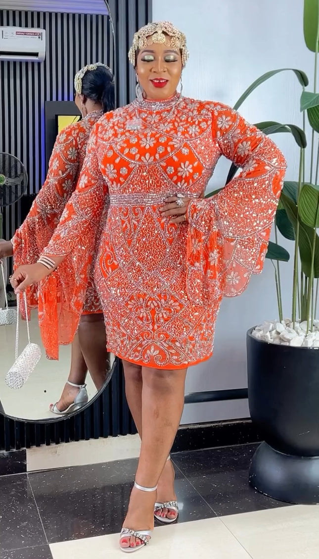 Bead Embroidered Bell Sleeve Party Dress | Cocktail Birthday Party Celebrant Wedding Guest Prom