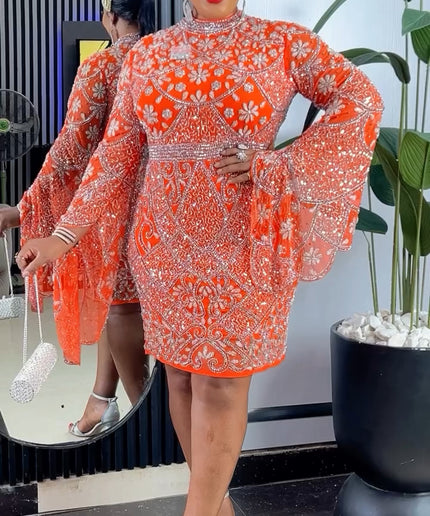 Bead Embroidered Bell Sleeve Party Dress | Cocktail Birthday Party Celebrant Wedding Guest Prom