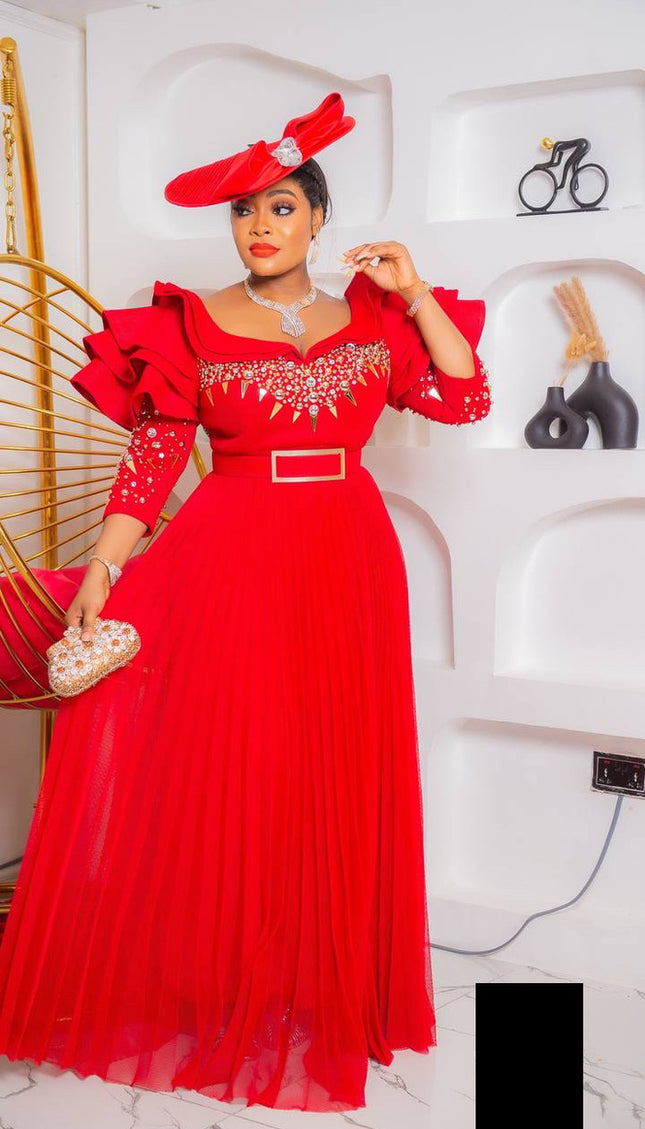 Ruffle Sleeve Embellished A-line Gown