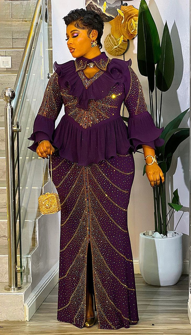 White Rhinestone Embellished Ruffle Peplum Maxi Dress: Mother of The Groom Wedding Guest Birthday Party Outfit