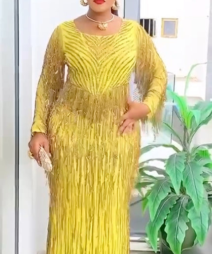 Fancy Fringe Crystal-Embellished Maxi Dress