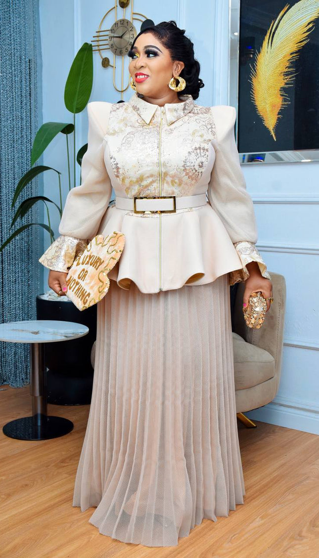 Classy Embellished Peplum Top and Pleated A-Line Skirt | Mother of The Bride Wedding Guest Photoshoot