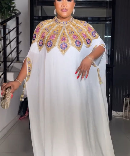 White Embellished Tassel Kaftan Gown for Wedding Guest Dress Mother of The Bride Birthday Party Engagement Ceremony Cocktail Reception