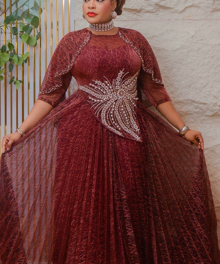 Stunning Green Crystal Rhinestone Embellished Cape Pleated A-Line Maxi Gown for Wedding Anniversary Birthday Party Mother of The Bride Plus Size