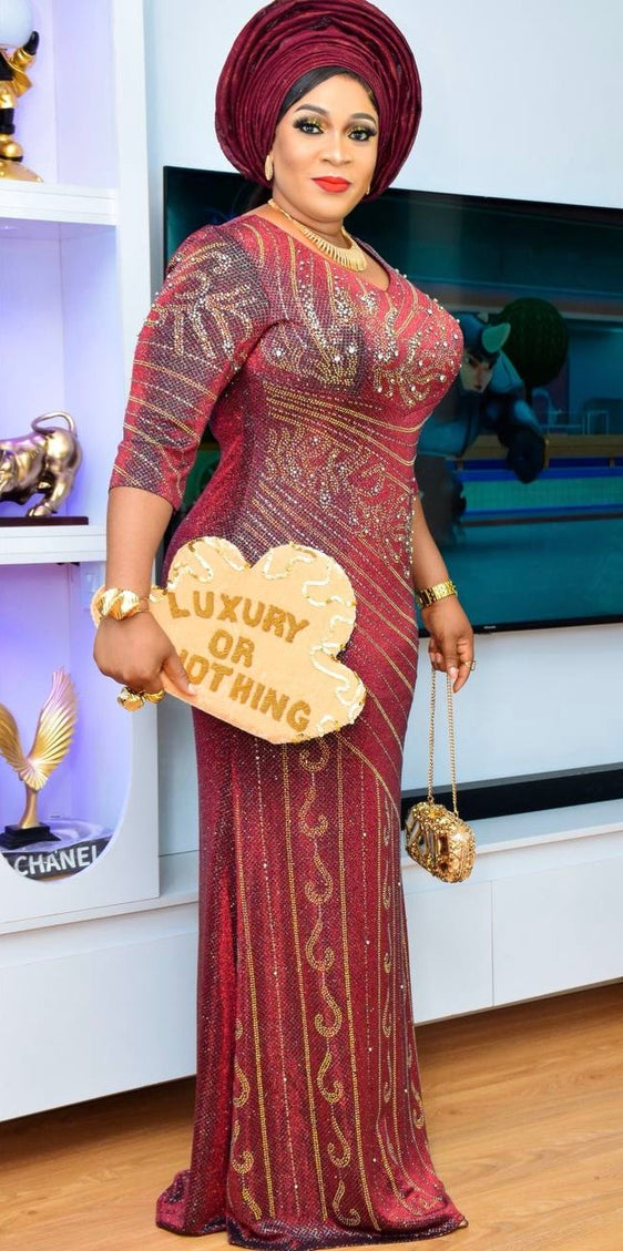 Burgundy Beaded Mother of The Bride Mermaid Gown, Embellished Wedding Guest Dress Maxi Plus Size Floor Length Celebrant Grad Dinner