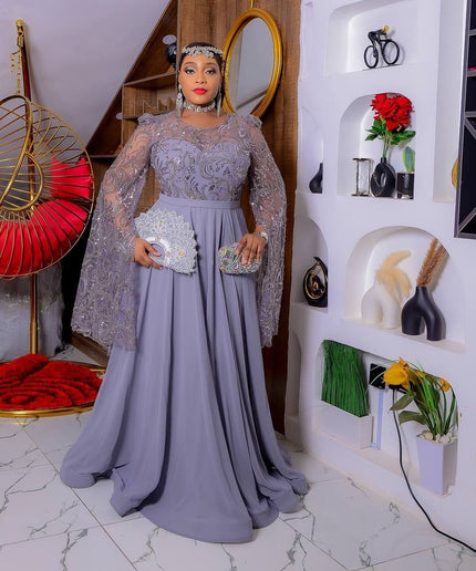 Plus Size Purple Sequin Mother of The Bride A-Line Gown | Embellished Wedding Guest Dress Birthday Party Graduation Photoshoot Anniversary Celebration