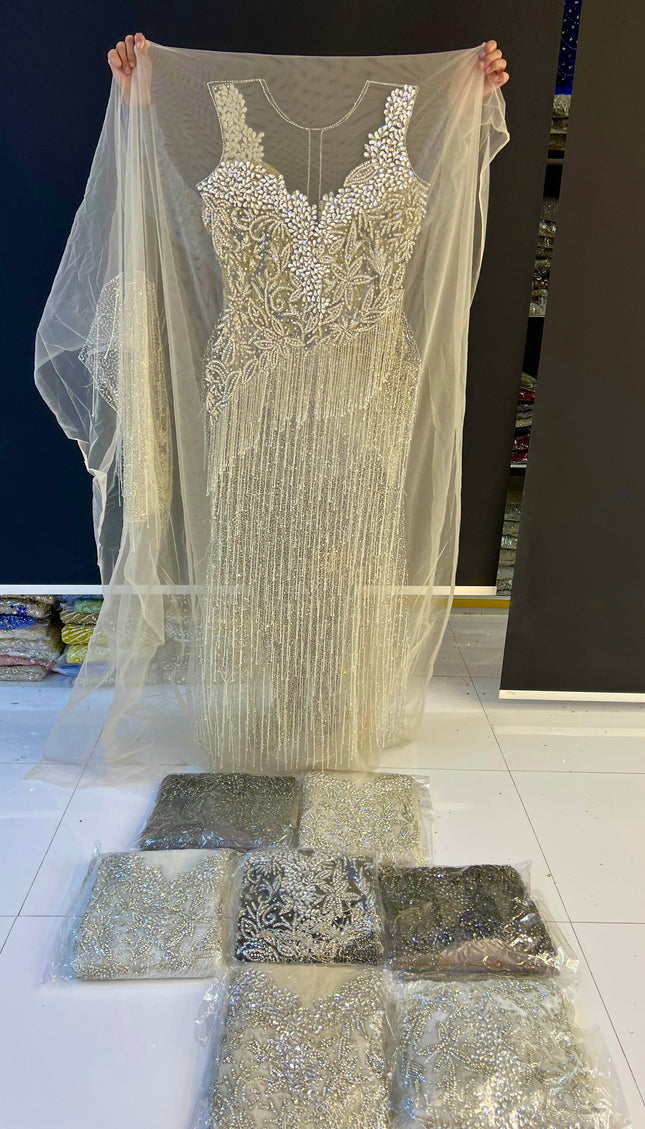 Swarovski Crystal Hand Beaded Panel Fringe Dress | Wedding Prom Birthday Celebrant Party Dressmaking