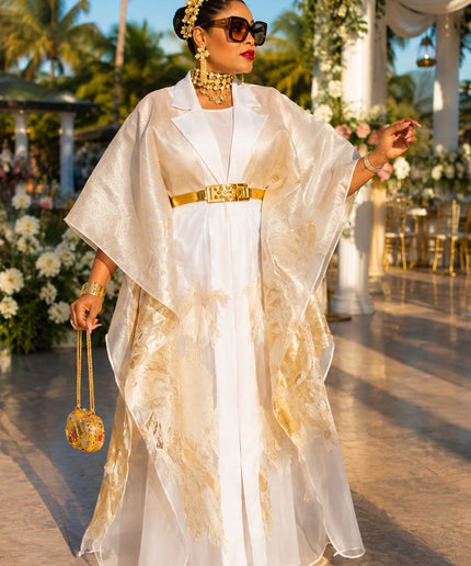 Luxury Green Brocade Kaftan Set, Elegant Formal Evening Gown Mother of The Bride Wedding Guest Attire Birthday Cocktail Party 2-Piece Outfit