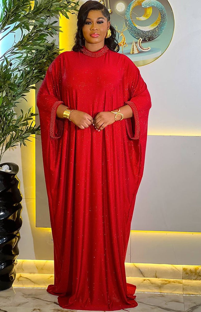 Sparkly Embellished Red Kaftan Bubu Dress: Wedding Attire Gala Anniversary Birthday Party Outfit
