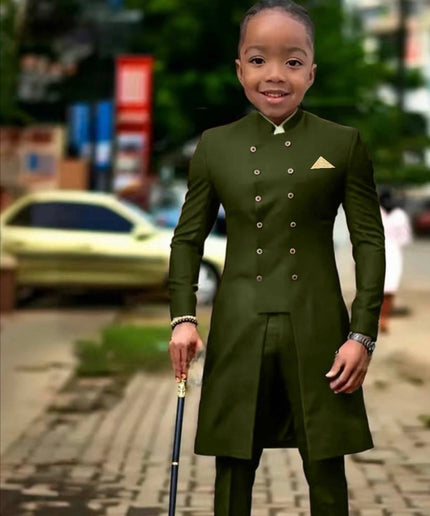 Boys Tuxedo Suit Double Breasted Jacket Pants | African Traditional Party Wear Kids Formal Wedding Ring Bearer Graduation Birthday Party Communion Prom