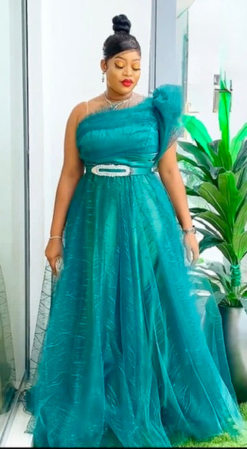 One Shoulder A-Line Gown Mother of The Bride Curvy, Summer Wedding Guest Maxi Dress, Birthday Photoshoot Bridal Reception Gala Ball Gown