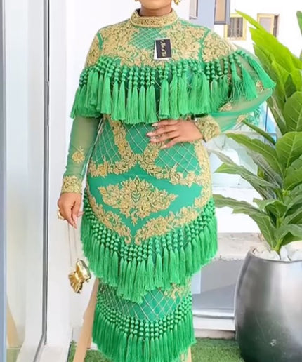 Tassel Beaded Embroidery Party Dress | Mother of The Groom Celebrant Bridal Photoshoot Graduation