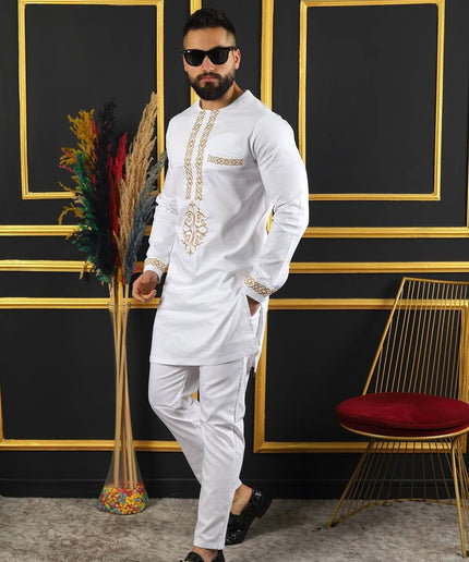 African Men's Embroidered Agbada Shirt Pants 3-Piece Set: Traditional Wedding Attire Groom Groomsmen Aso Ebi Birthday Party Outfit