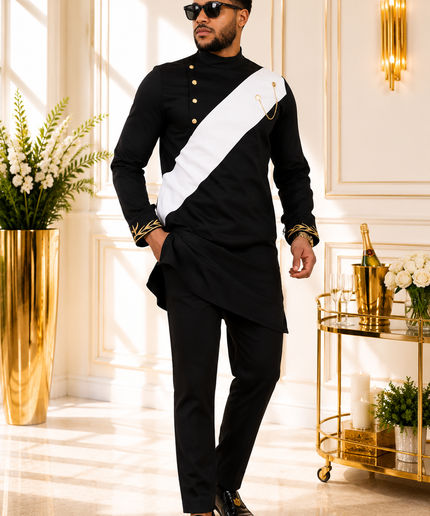 African Men's Burgundy Embroidered 2-Piece Outfit, Cotton Long Sleeve Mandarin Collar Shirt & Pants: Wedding Guest Groom Groomsmen Graduation Church Anniversary Birthday Party Buba & Sokoto Attire