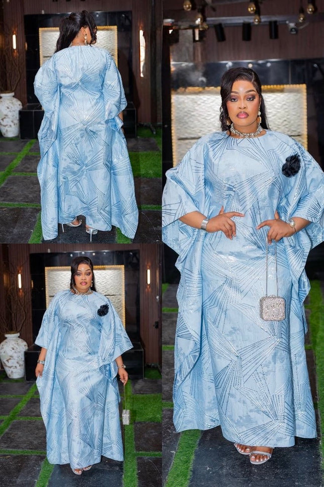 Statement Gold Brocade Bubu with 3D Detachable Flower, African Wedding Guest Dress Engagement Ceremony Mother of The Bride Attire