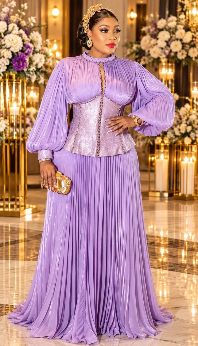Classy White Wedding Guest 2-Piece Skirt Set Bishop Sleeve Corset Top & Pleats A-Line Skirt Outfit Naming Ceremony Engagement Party Church Mother of The Bride