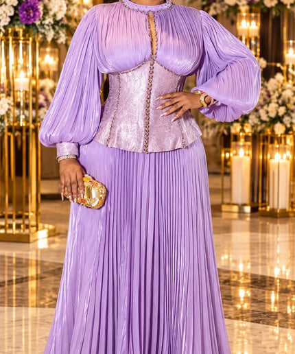 Classy White Wedding Guest 2-Piece Skirt Set Bishop Sleeve Corset Top & Pleats A-Line Skirt Outfit Naming Ceremony Engagement Party Church Mother of The Bride