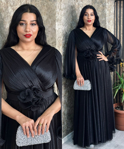 Orange Cape Sleeve Ruffle Pleated Maxi Dress: Mother of The Bride Wedding Guest Birthday Party Cocktail Church Anniversary