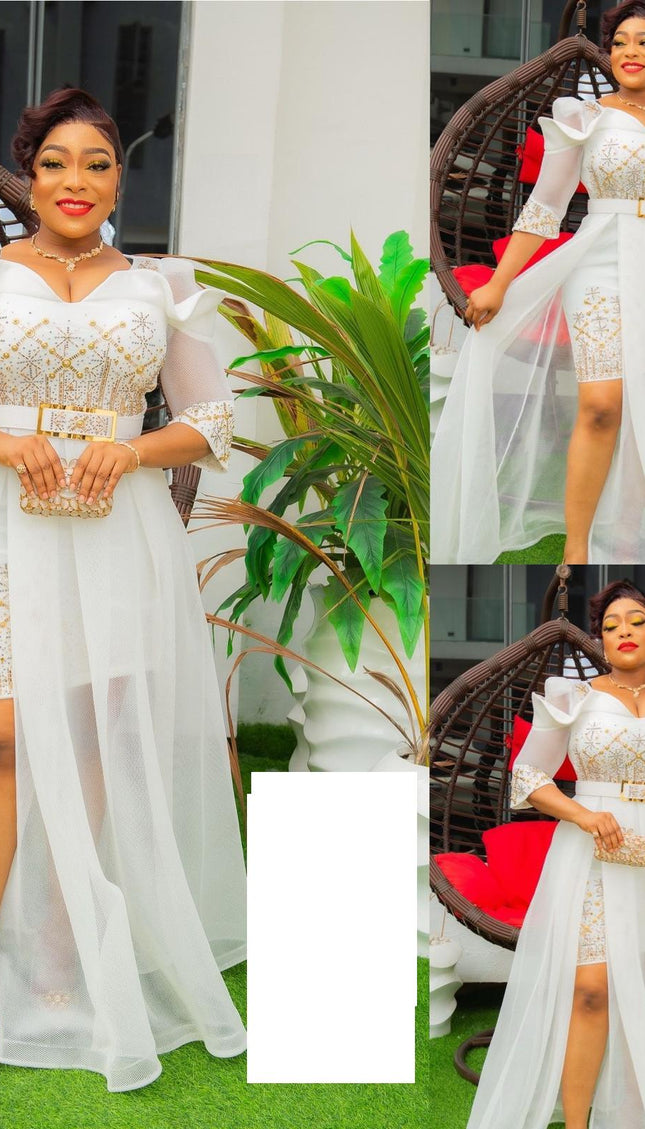 White Overskirt Embellished Dress