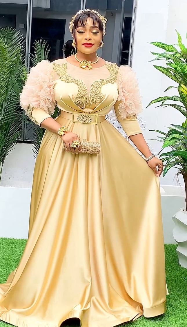 Ruffle Sleeve Embellished Gown | Wedding Birthday Party