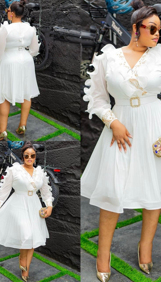 Ruffle Sleeve Embellished Midi Dress | Cocktail Party Wedding Guest Graduation Anniversary Reception Birthday Celebration