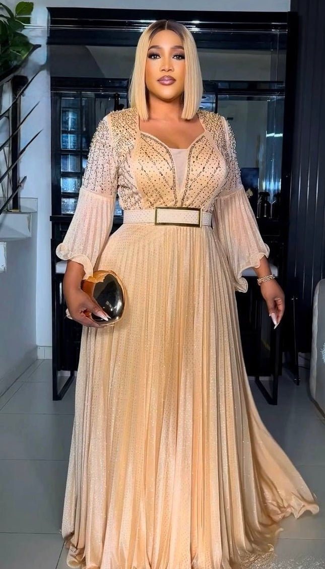 Red Embellished Flounce Sleeve Pleated A-Line Dress - Mother ofThe Bride Anniversary Gala Reception Wedding Guest