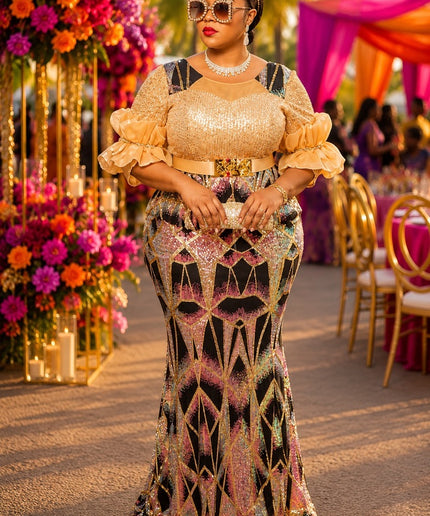 Fabulous in Pink Sequin Ruffle Maxi Dress for Wedding Guest Mother of The Bride Cocktail Reception Birthday Party Outfit Formal Evening Gown