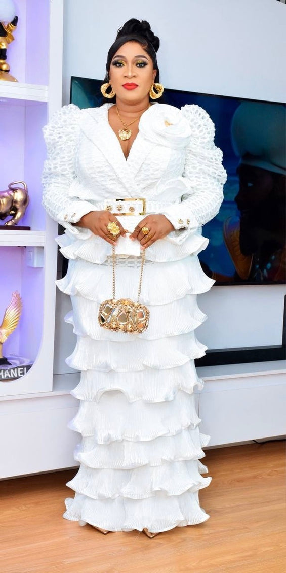 Dramatic Waterfall Ruffle Peplum White Dress for Wedding Guest Mother of The Bride or Groom  Birthday Party Dinner Cocktail Engagment Ceremony